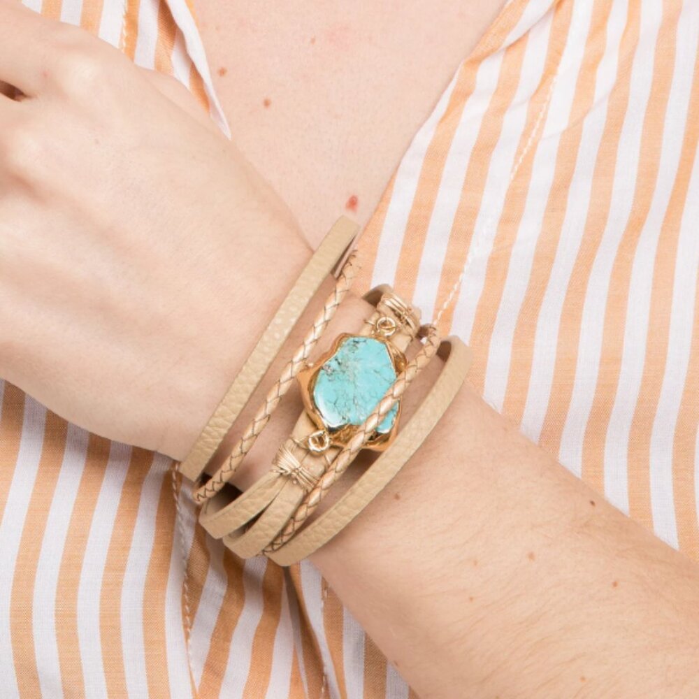 Saachi Braided Turquoise Bracelet-Beige BOHO Chic New - Picture 3 of 8